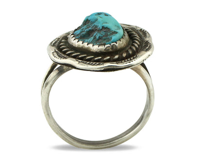 Navajo Ring .925 Silver Blue Turquoise Native American Artist C.80's