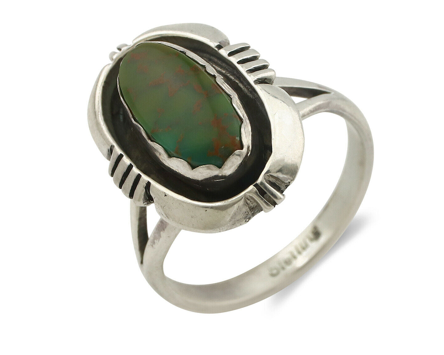 Navajo Ring .925 Silver Spiderweb Turquoise Handmade Native American Artist C80s