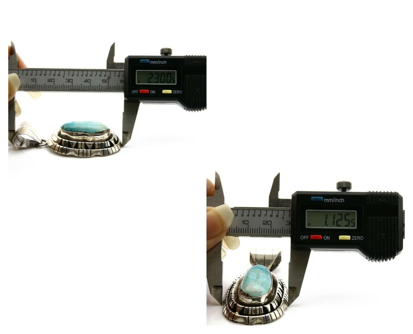 Navajo Pendant .925 Silver Blue Turquoise Signed Artist FT C.80's