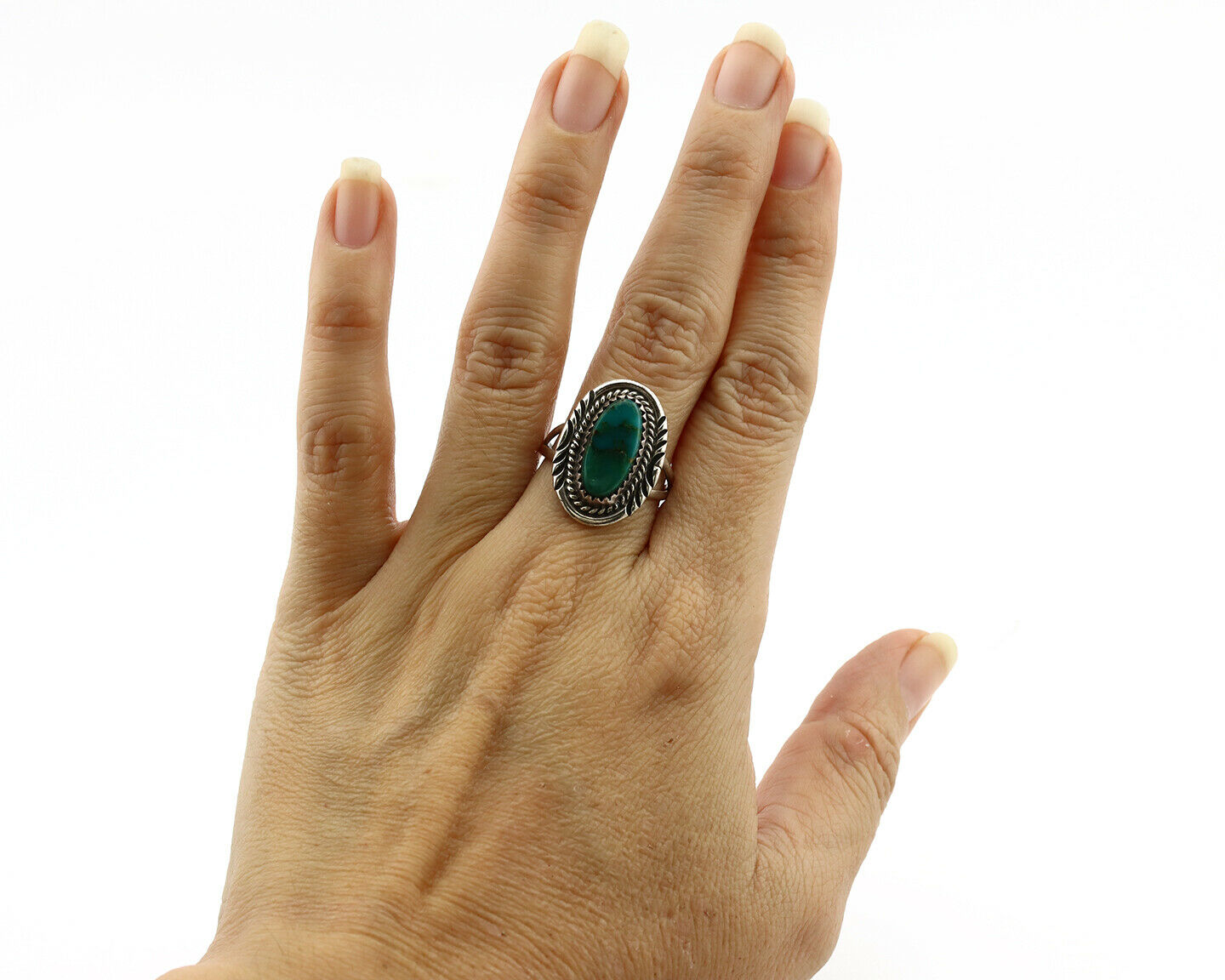 Navajo Ring .925 Silver Kingman Turquoise Native American Artist C.1980's