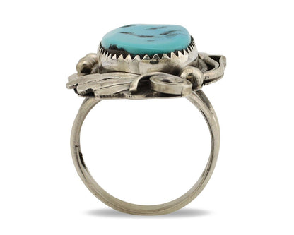 Navajo Inlay Band Ring 925 Silver Sleeping B Turquoise Signed Justin Morris C80s