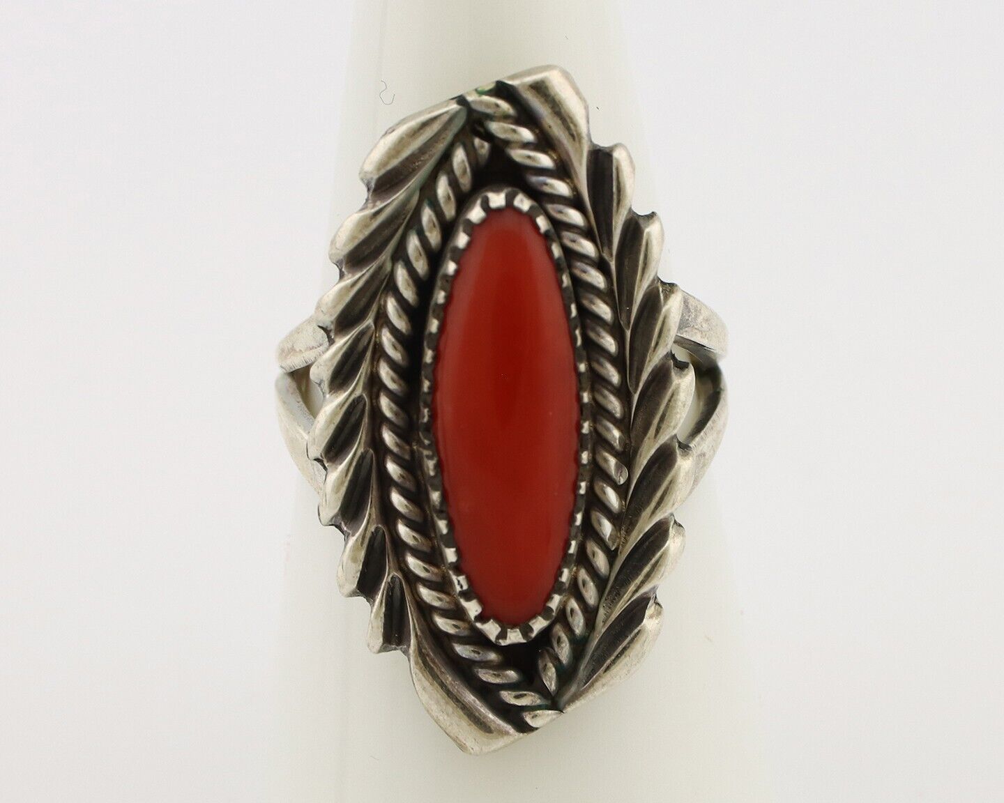 Navajo Handmade Ring 925 Silver Natural Coral Artist Signed K Montoya C.80's