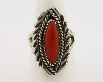 Navajo Handmade Ring 925 Silver Natural Coral Artist Signed K Montoya C.80's