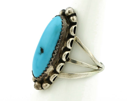 Navajo Ring .925 Silver Natural Blue Turquoise Artist Signed SC C.80's