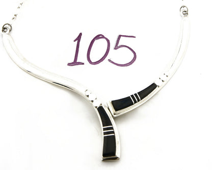 Women's Navajo Necklace .925 Silver Black Onyx Inlay C.80's