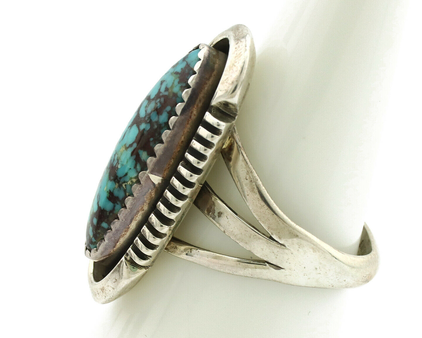 Navajo Ring .925 Silver Spiderweb Native American Artist Signed B C.1980's