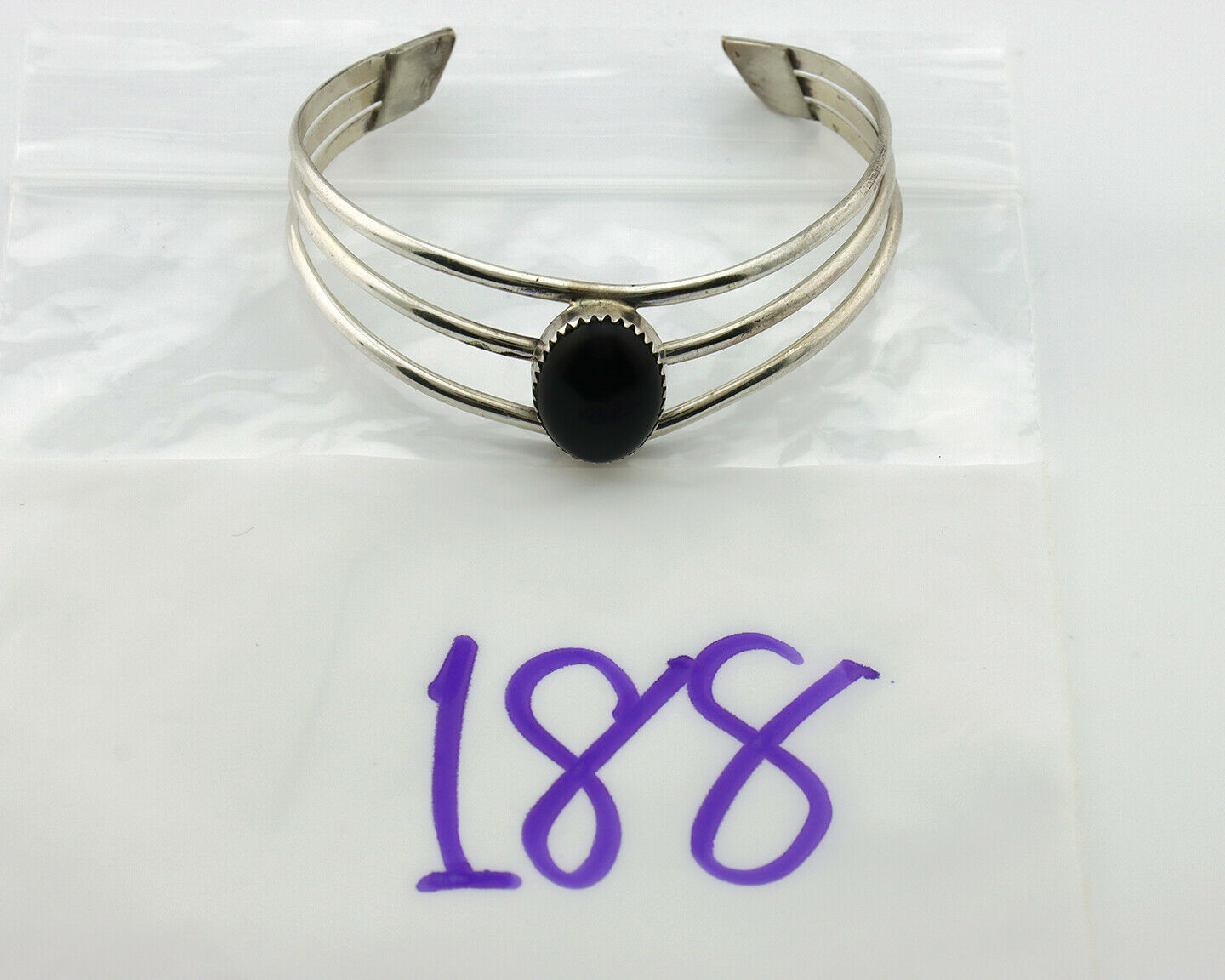 Navajo Bracelet .925 Silver Natural Black Onyx Artist Native American C.90's