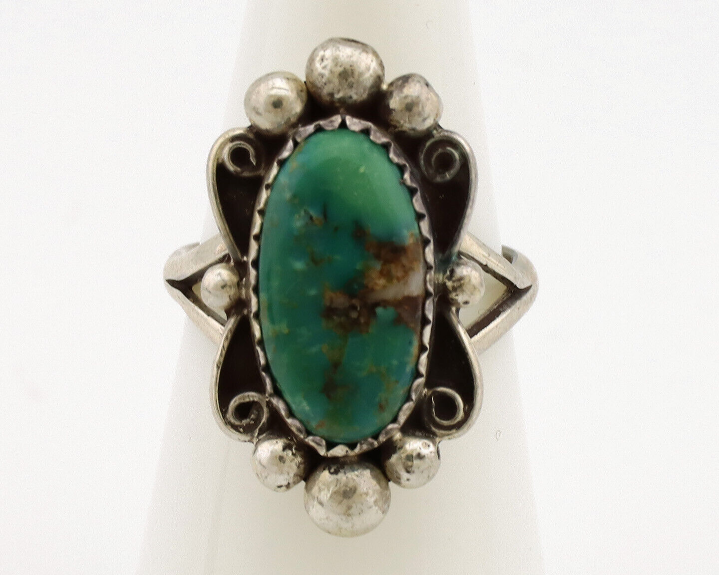 Navajo Ring .925 Silver Natural Turquoise Native American Artist C.1980's