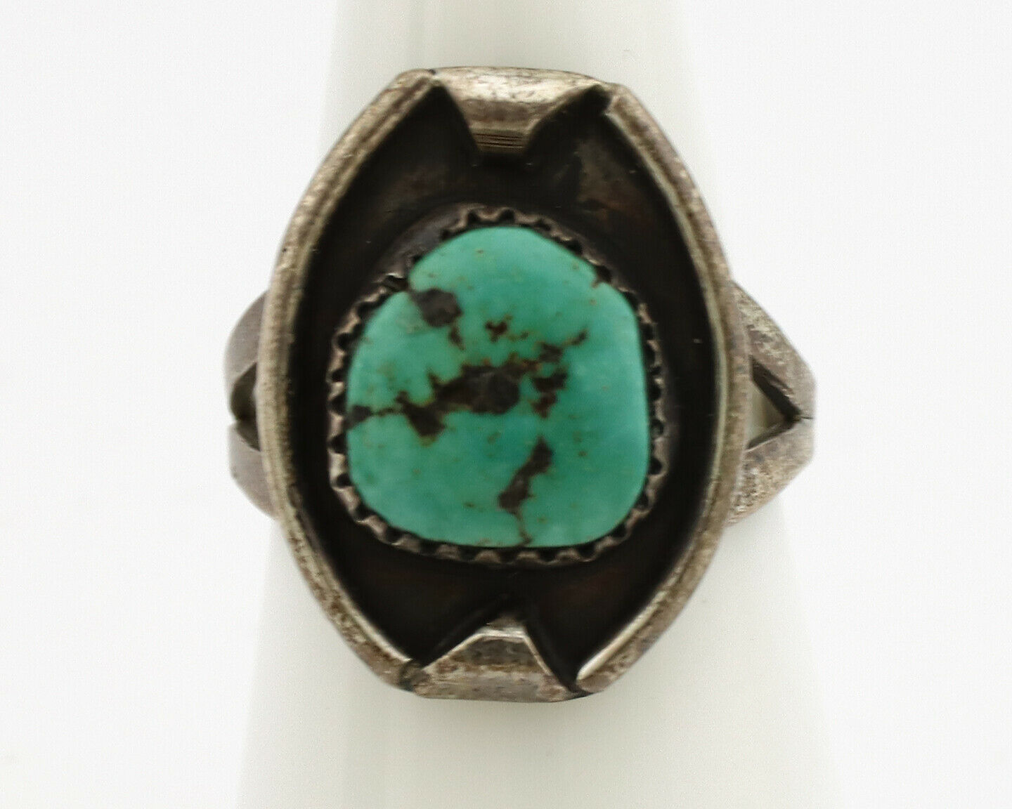 Navajo Ring .925 Silver Kingman Turquoise Native American Artist C.1980's