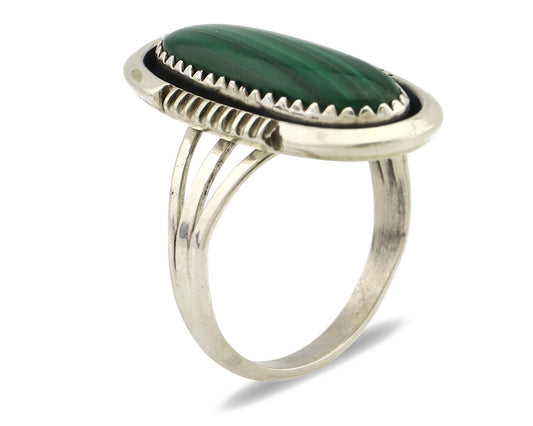 Navajo Ring 925 Silver Natural Malachite Artist Signed William Denetdale C.80's