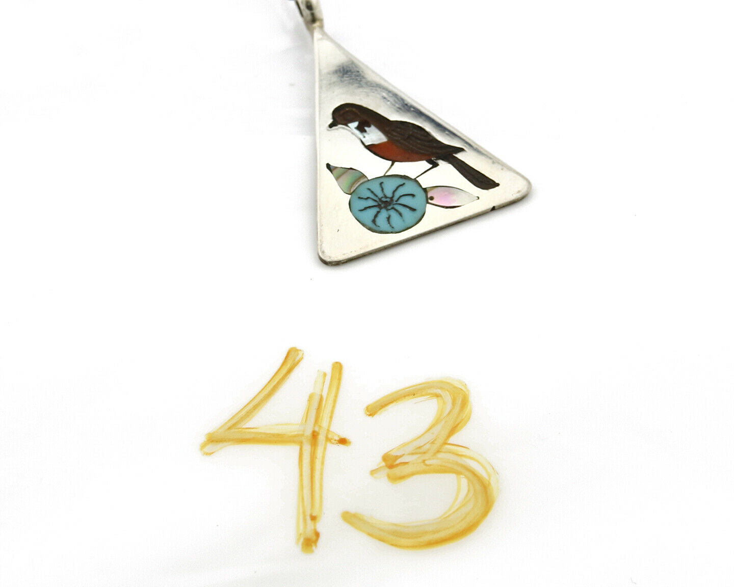 Zuni Inlaid Gemstone Pendant .925 Silver Handmade Signed Watchman C.80's