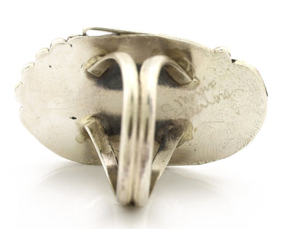 Navajo Inlay Band Ring 925 Silver Blue Morenci Turquoise Signed Justin Morris