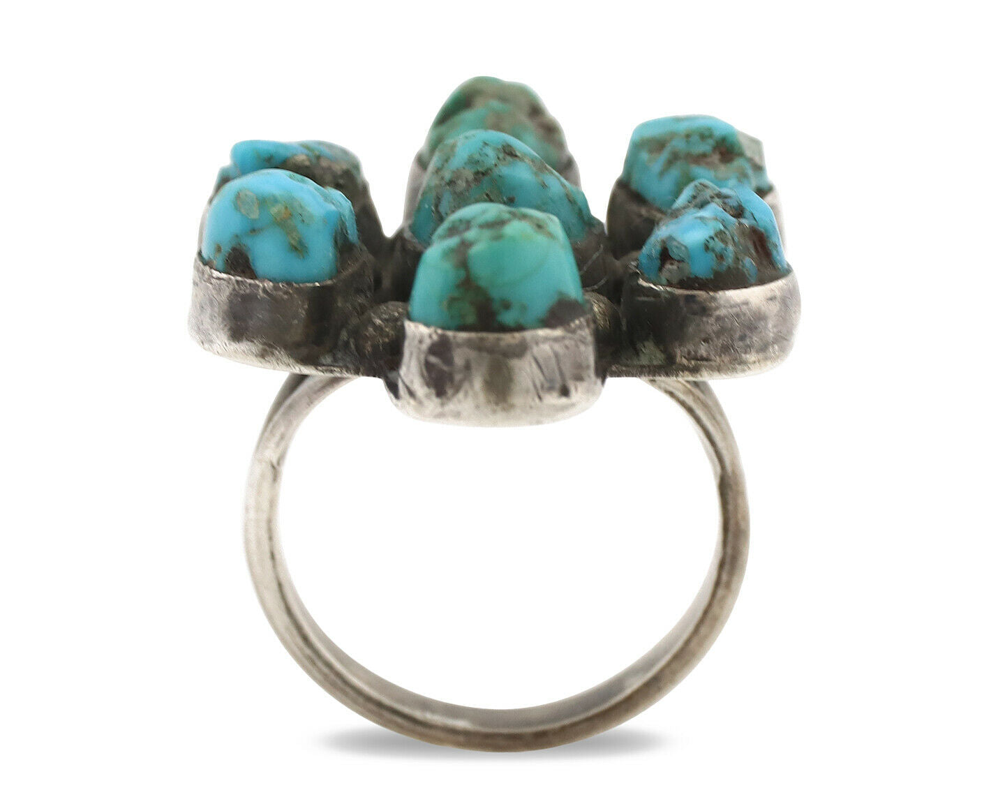 Navajo Old Pawn Ring .925 Silver Kingman Turquoise Native American Artist C.70's