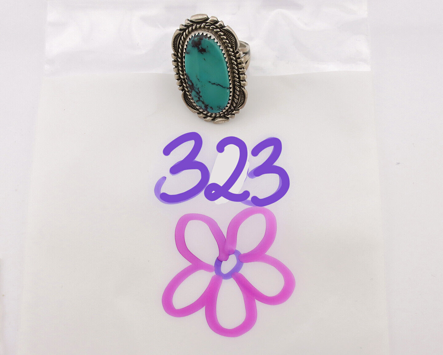 Navajo Ring .925 Silver Natural Blue Turquoise Artist Signed Spencer C.80's
