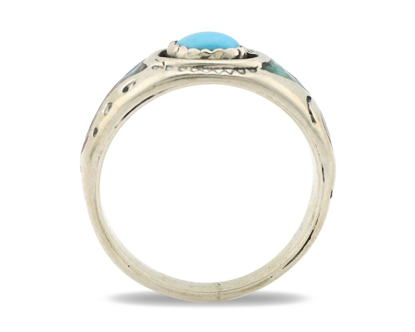 Navajo Handmade Ring 925 Silver Blue Turquoise & Coral Native American C.80's