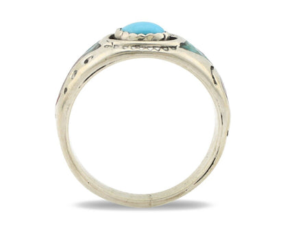Navajo Handmade Ring 925 Silver Blue Turquoise & Coral Native American C.80's