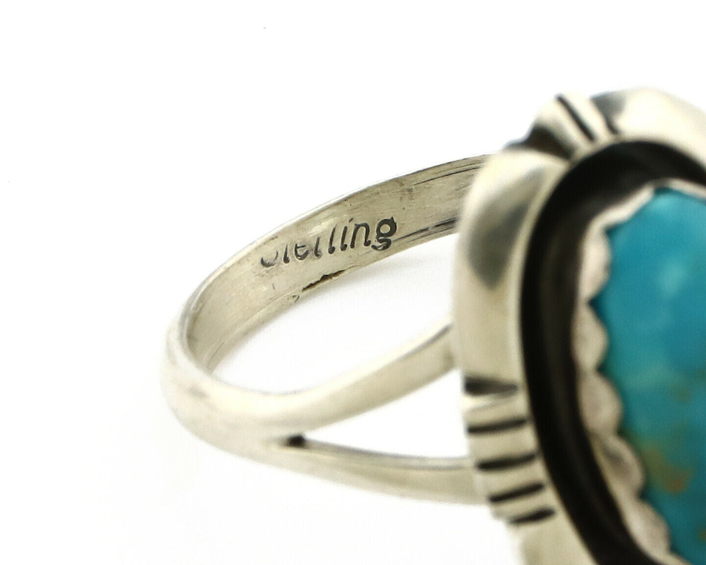 Navajo Ring .925 Silver Blue Gem Turquoise Handmade Native American Artist C80s