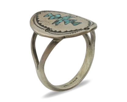 Navajo Ring 925 Silver Chip Inlay Turquoise Artist Signed NAKAI C.80's