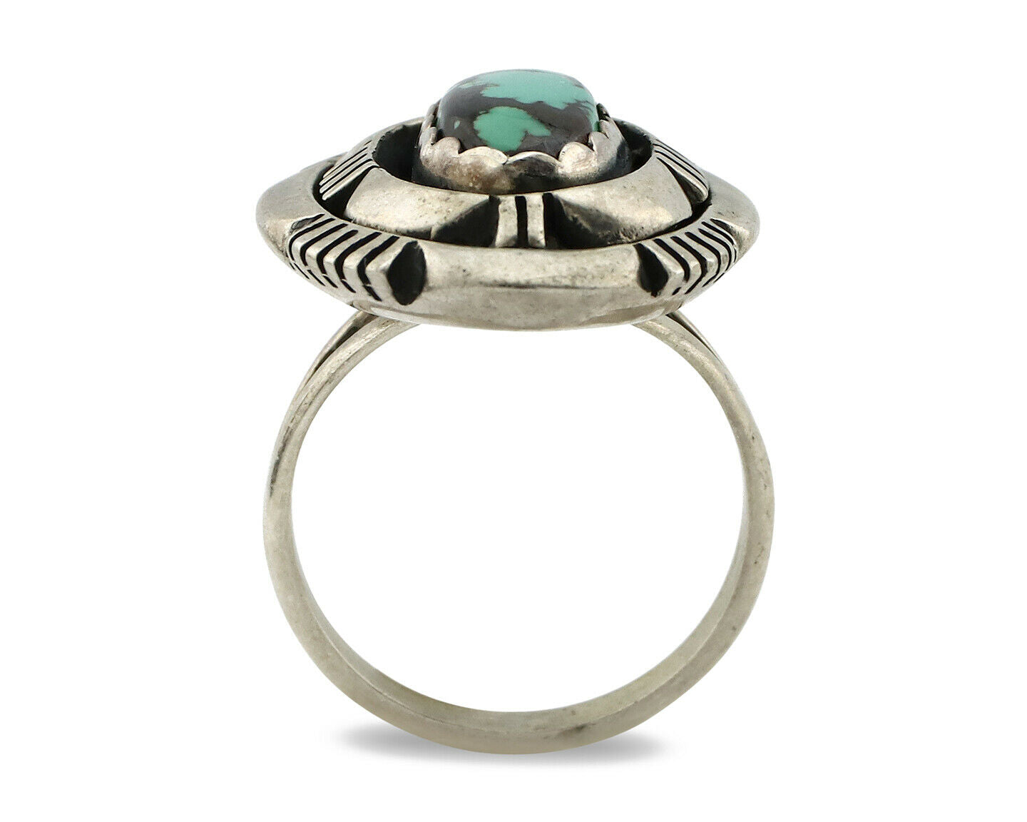 Navajo Ring .925 Silver Spiderweb Turquoise Artist Signed L. M. Nez C80s