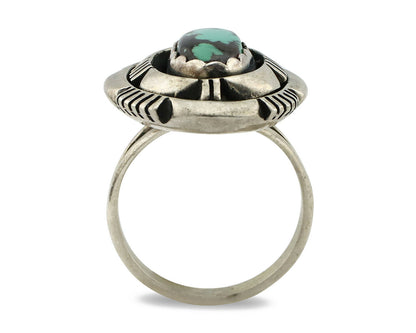 Navajo Ring .925 Silver Spiderweb Turquoise Artist Signed L. M. Nez C80s