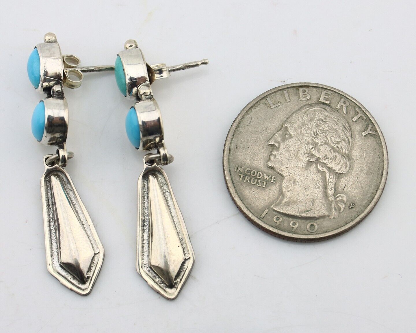Navajo Earrings 925 Silver Natural Blue Turquoise Native American Earrings C80's
