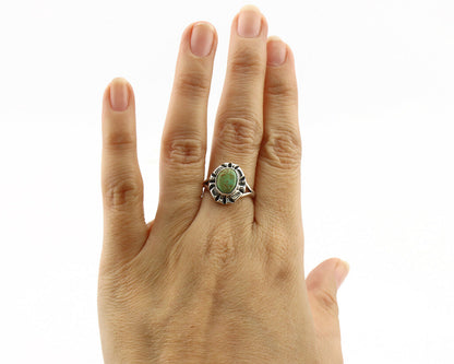 Navajo Ring .925 Silver Kingman Turquoise Artist Signed Gecko C.90's