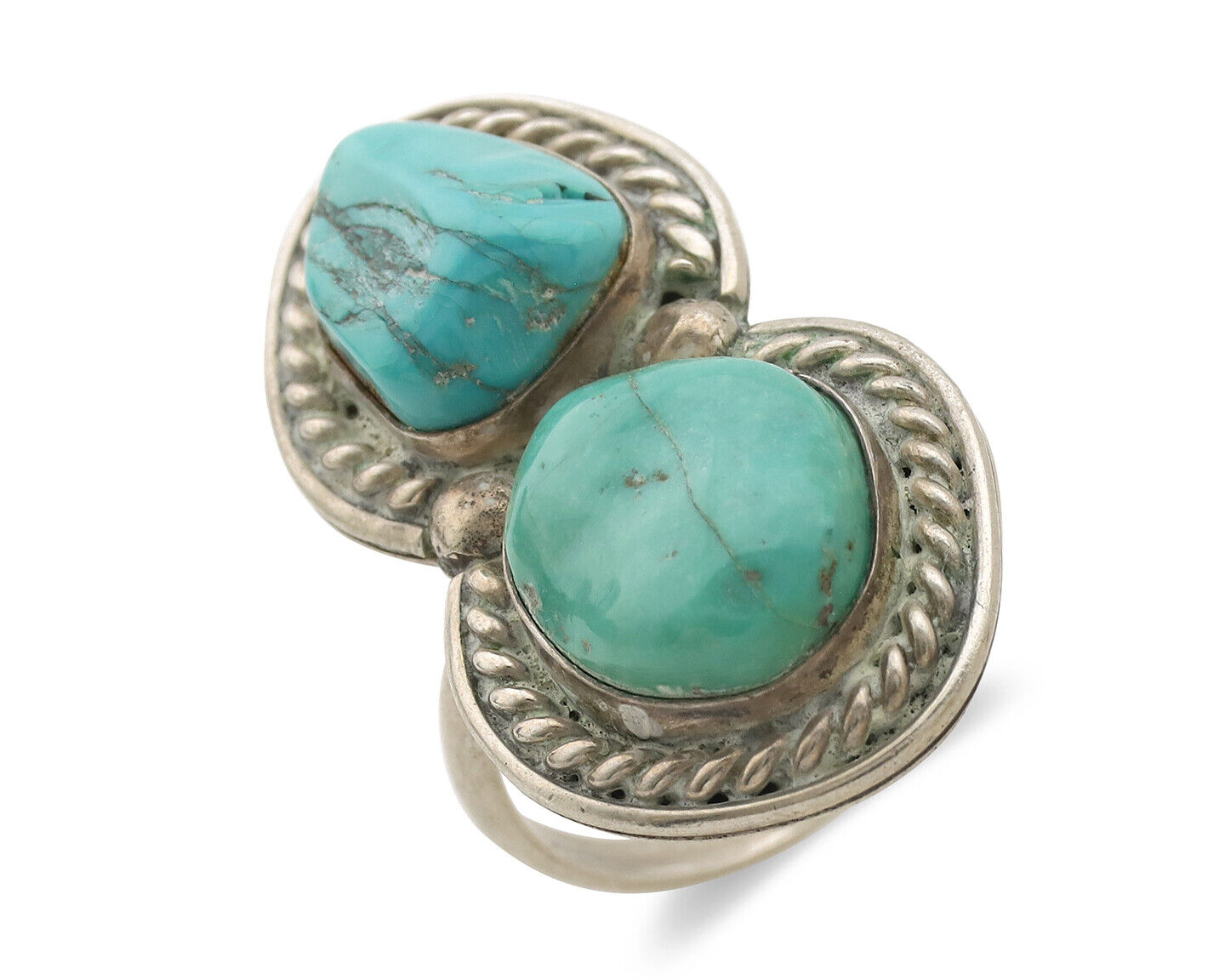 Navajo Ring .925 Silver Globe Turquoise Native American Artist C.1980's