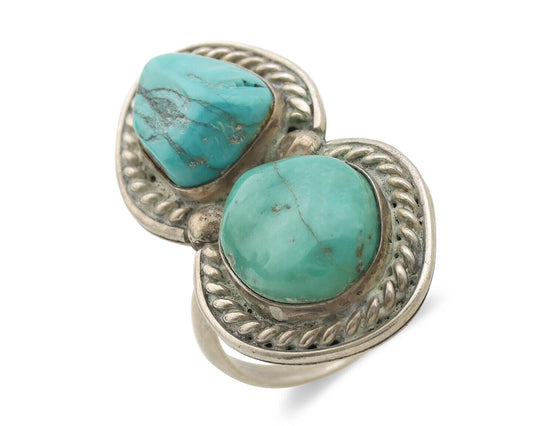 Navajo Ring .925 Silver Globe Turquoise Native American Artist C.1980's