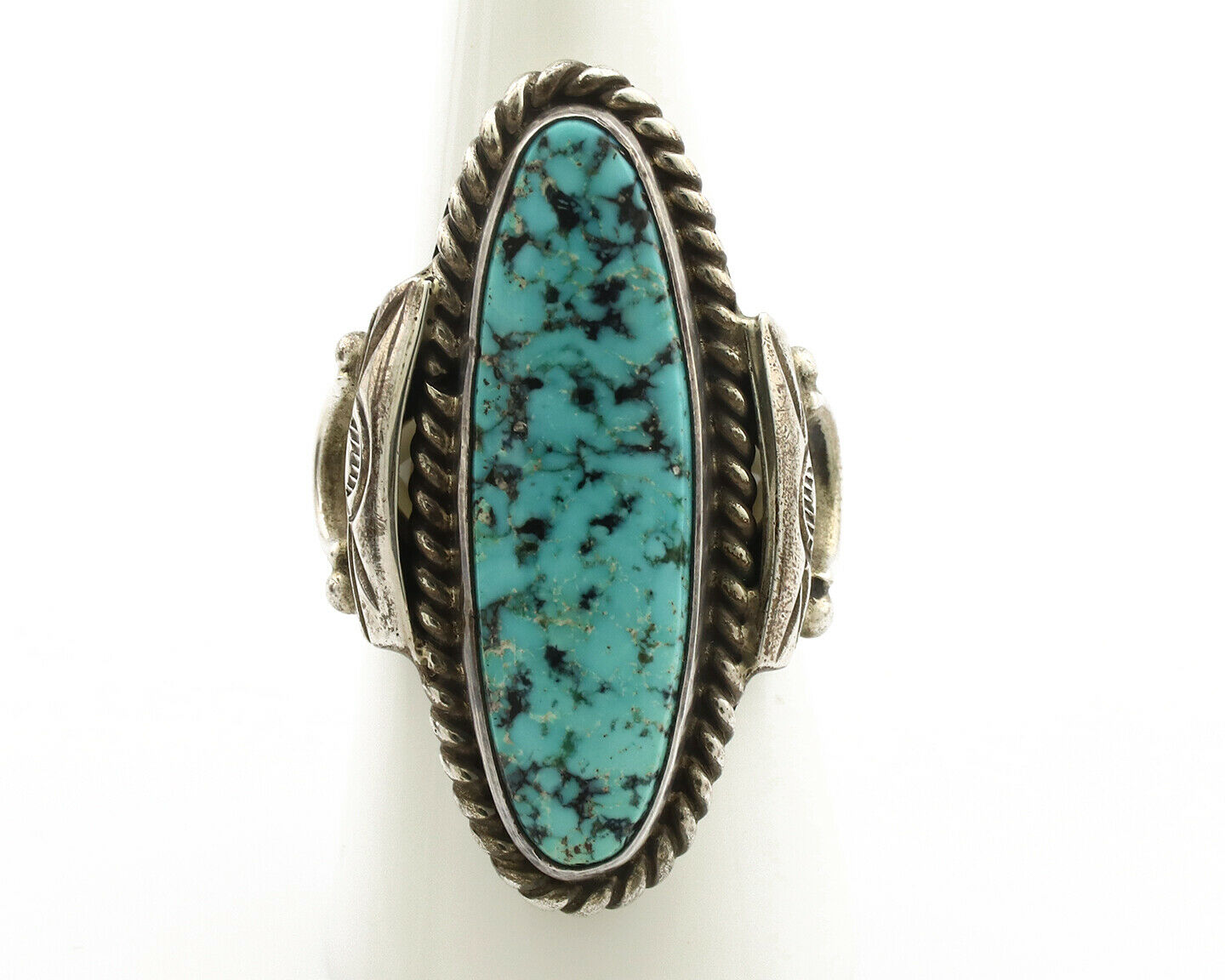 Navajo Ring .925 Silver Blue Spiderweb Turquoise Signed Fred Guerrero C.1980's