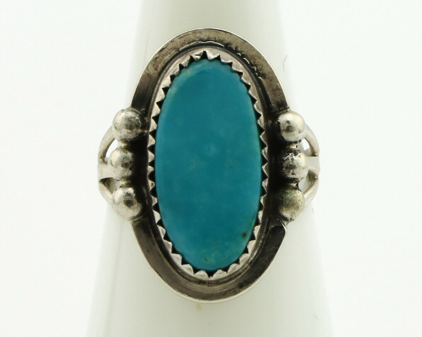 Navajo Ring .925 Silver Blue Turquoise Artist Signed Anna Begay C.1980's
