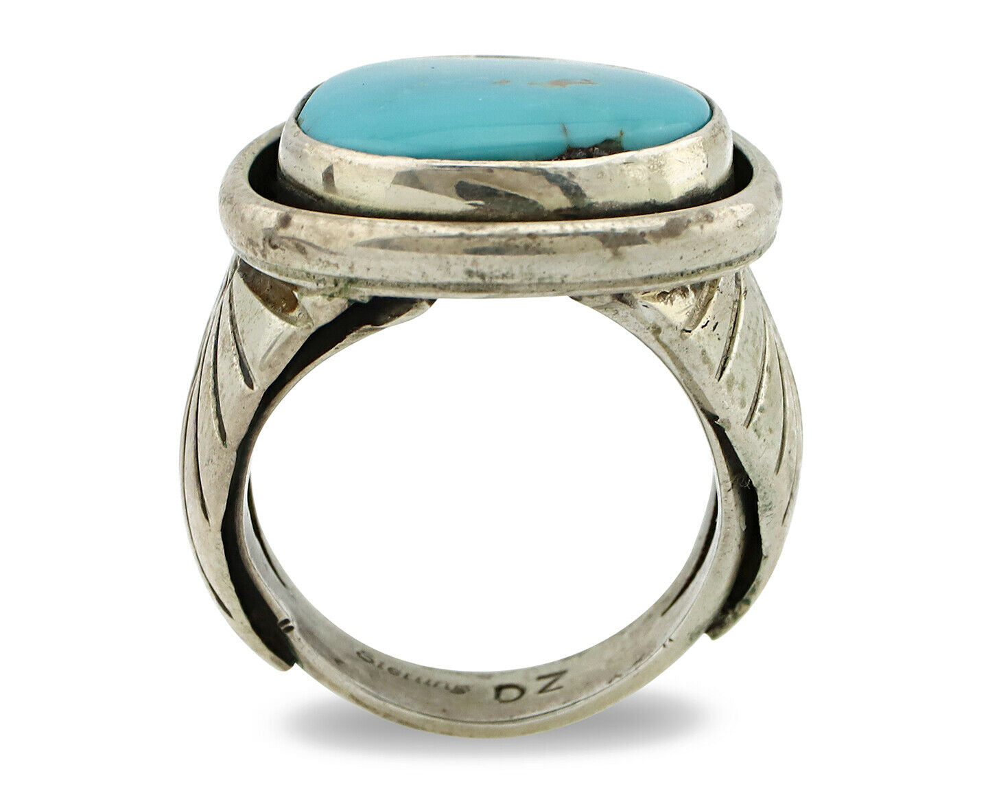 Navajo Ring .925 Silver Blue Turquoise Signed Aritst DZ C.80's