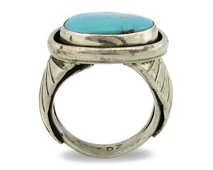 Navajo Ring .925 Silver Blue Turquoise Signed Aritst DZ C.80's