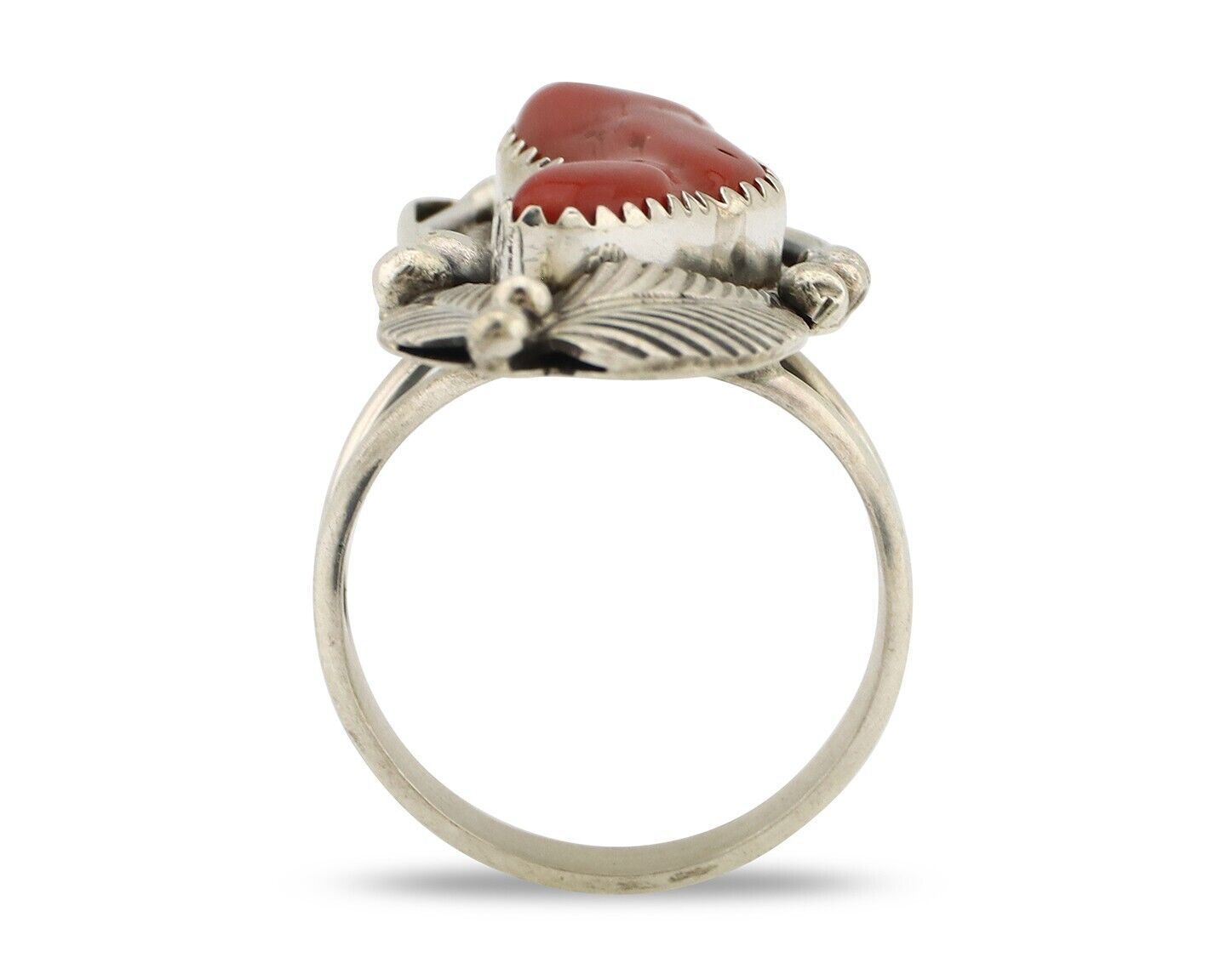 Navajo Handmade Ring 925 Silver Natural Coral Artist Signed Justin Morris C.80's