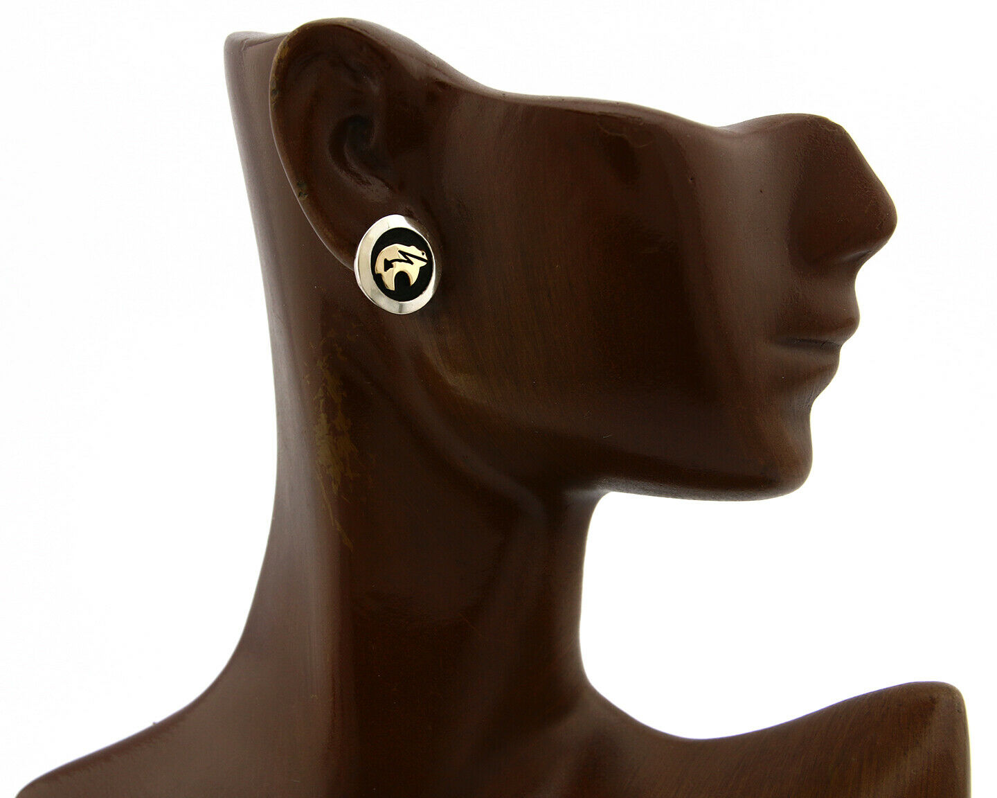 Navajo Eagle Head Earrings .925 Silver 14k SOLID Yellow GOLD MM Rogers & NJ C.80