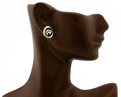 Navajo Eagle Head Earrings .925 Silver 14k SOLID Yellow GOLD MM Rogers & NJ C.80