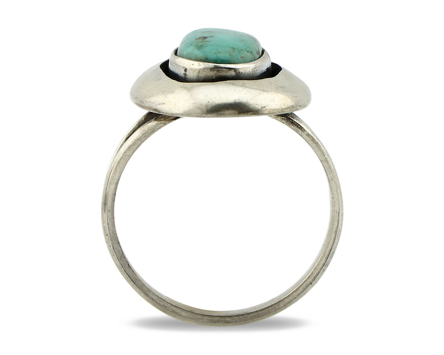 Navajo Shadow Box Ring .925 Silver Kingman Turquoise Signed M Montoya C80s