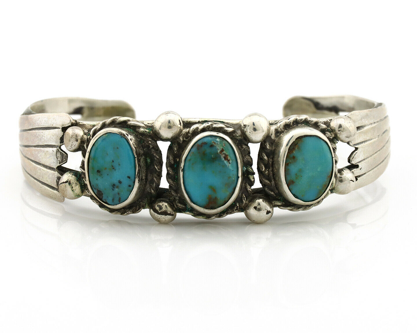 Navajo Bracelet .925 Silver Arizona Turquoise Artist Signed C Montoya Circa 80's
