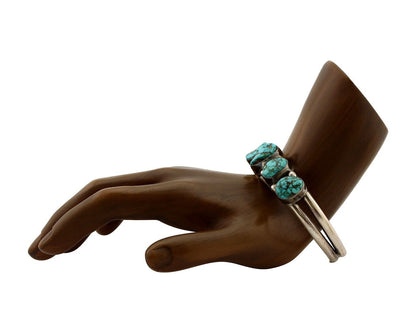 Navajo Bracelet 925 Silver Spiderweb Turquoise Artist Signed E SANDAVOL C80s