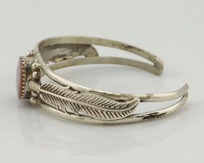 Navajo Bracelet 925 Silver Natural Pink Mussel Native American Signed Begay C80s
