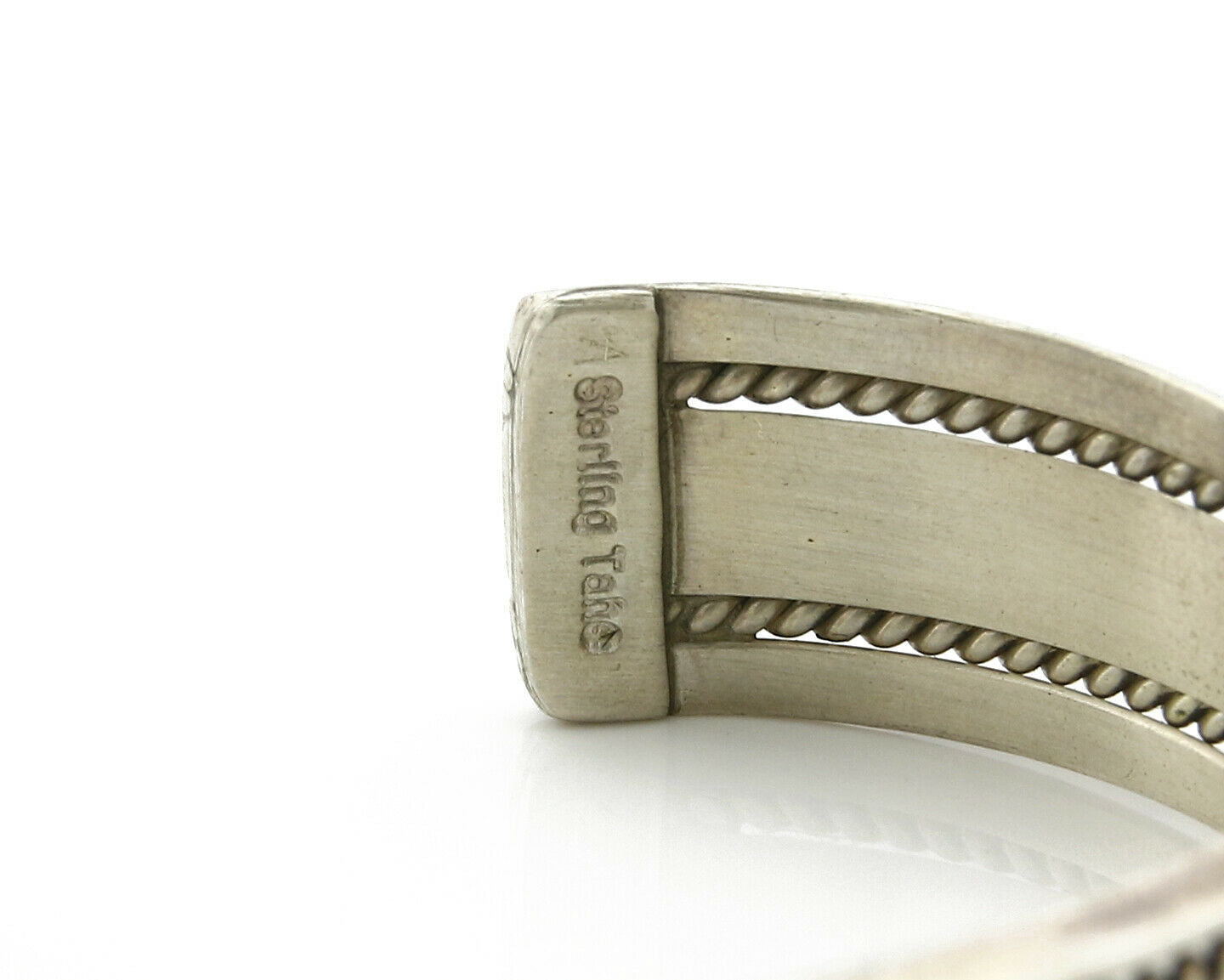 Navajo Bracelet .925 Silver Handmade Hand Stamped Signed Artist TAHE Circa 1980s