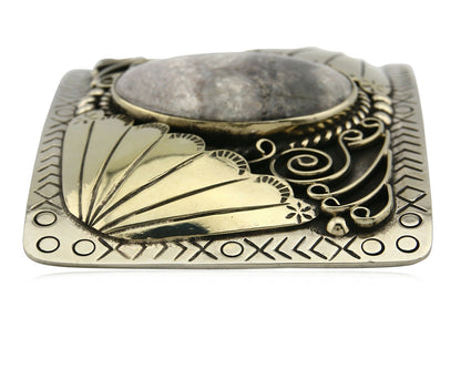 Navajo Belt Buckle .999 Nickle Silver Natural Gemstone Signed Tipi C.80's