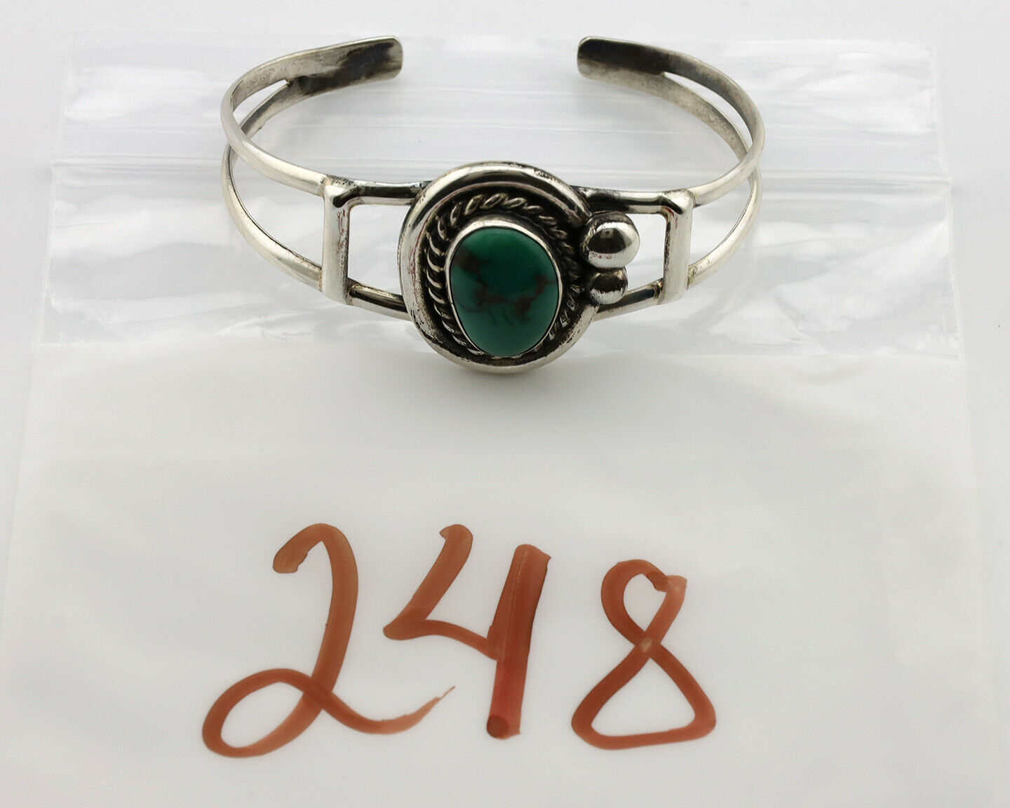 Navajo Bracelet .925 Silver Gober Turquoise Artist Signed C Montoya 80's