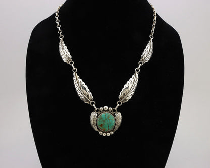 Navajo Necklace 925 Silver Kingman Turquoise Native Artist Signed C.80's