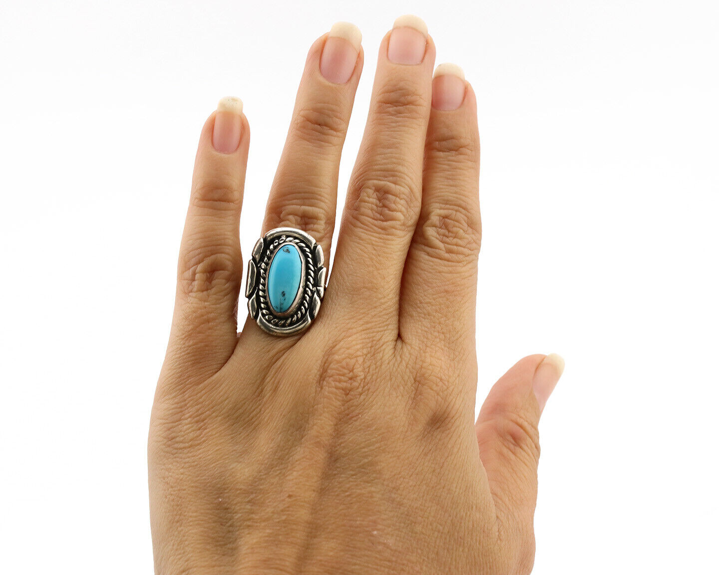 Navajo Ring .925 Silver Sleeping Beauty Turquoise Artist Signed M Montoya C.80's