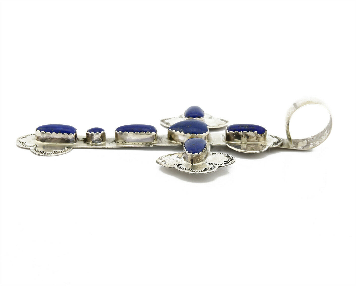 C.1980's Navajo Signed WWs & VY .925 Silver Large Lapis Cross