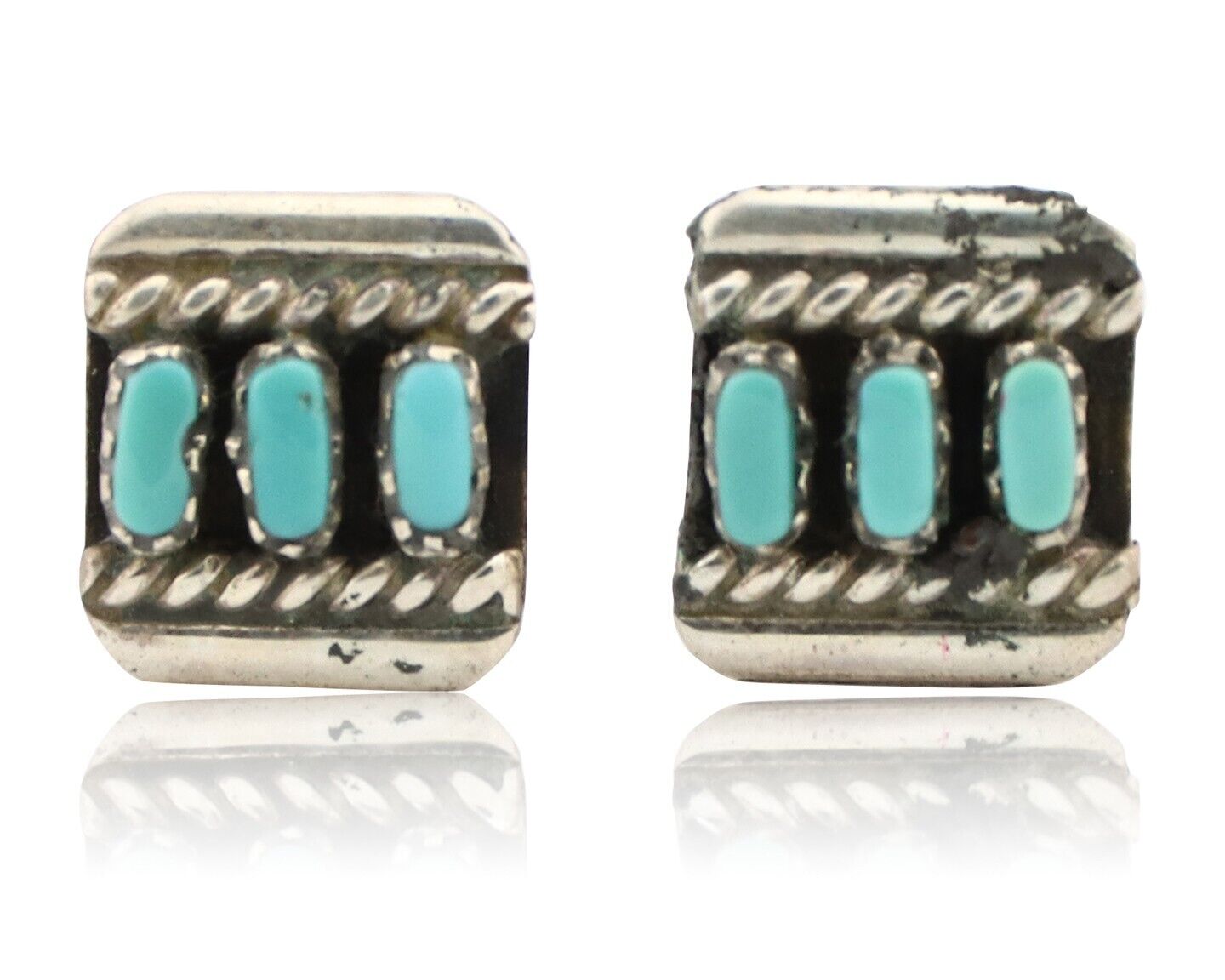 Zuni Earrings 925 Silver Sleeping Beauty Turquoise Native American Artist C.80's