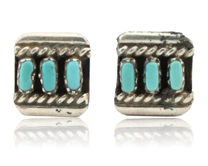 Zuni Earrings 925 Silver Sleeping Beauty Turquoise Native American Artist C.80's
