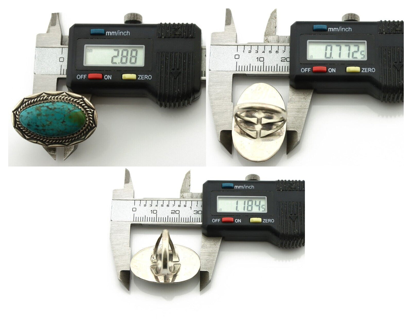Navajo Ring .925 Silver Blue Turquoise Native American Artist C.80's