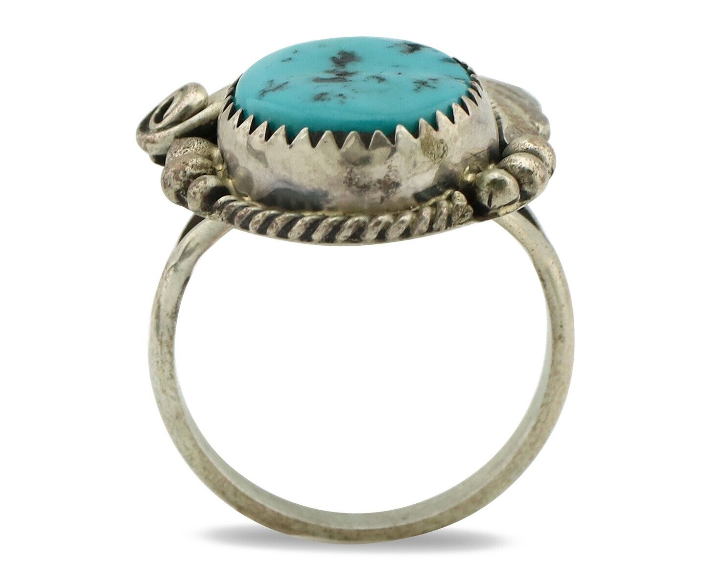 Navajo Ring .925 Silver Sleeping Beauty Turquoise Native Artist C.80's