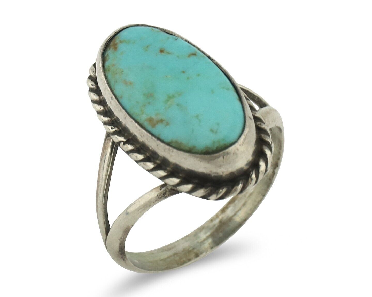 Navajo Ring .925 Silver Natural Blue Kingman Turquoise Native Signed C.80's